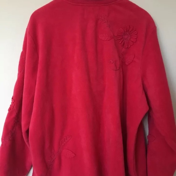 NWOT •Susan Graver•Fleece Jacket Button Down Front Flower Appliqué’s Ladies Med - Picture 6 of 9